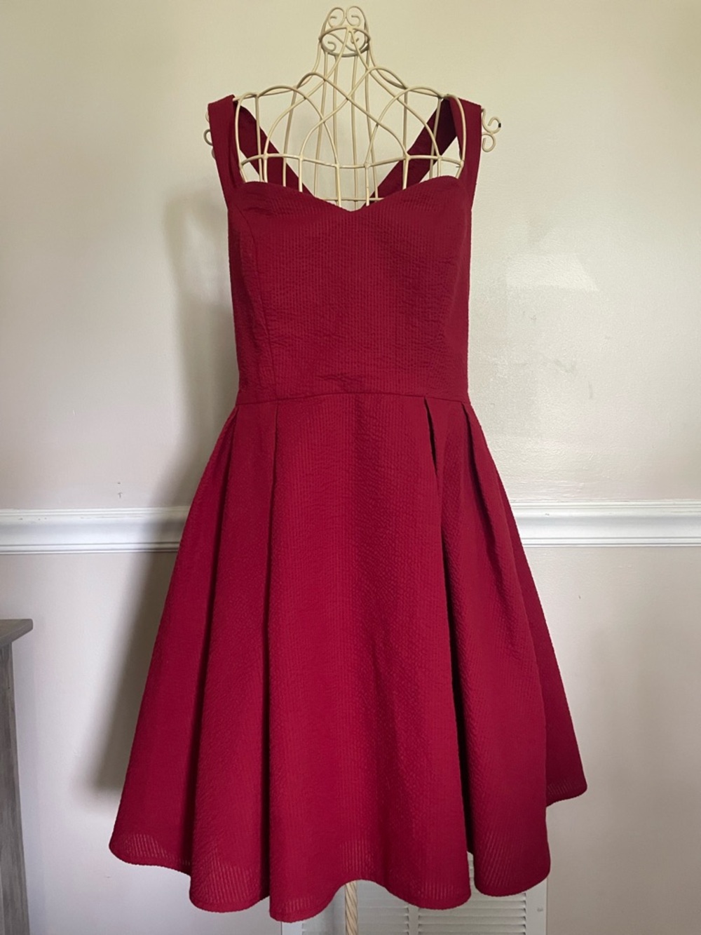 Lauren James Crimson Medium Dress with Textured Fabric Seersucker Bow Back